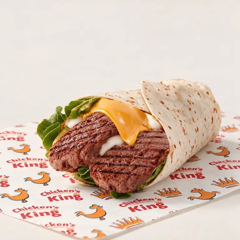 Wrap aux steaks de bœuf grillés, fromage fondu et salade