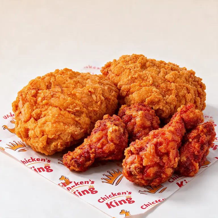 Deux grandes pièces de poulet frit et quatre spicy wings