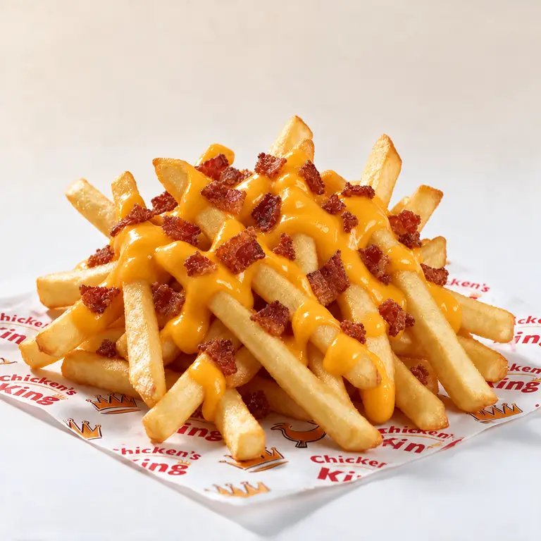 Frites nappées de sauce cheddar et de bacon
