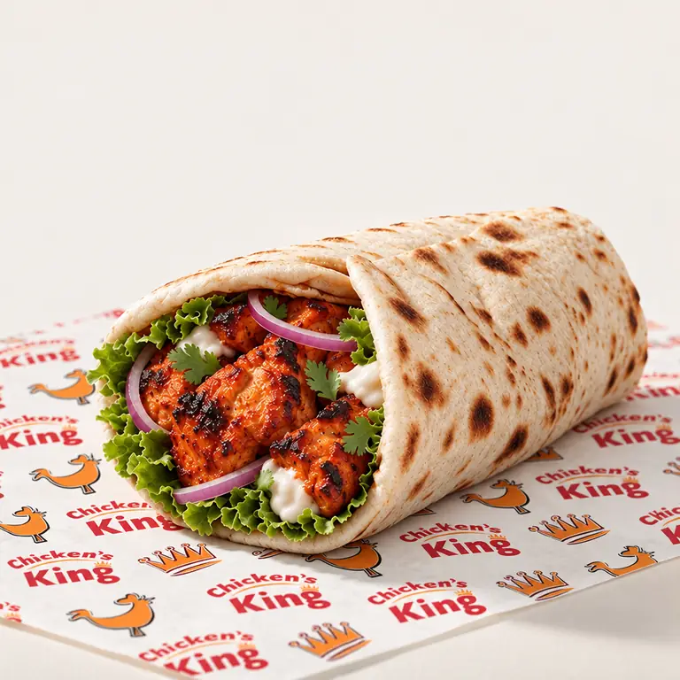 Naan au poulet tandoori grillé, oignon rouge, coriandre et salade
