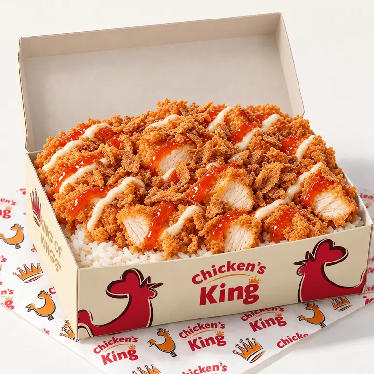 Riz crousti aux tenders servi dans la boîte Chicken's King
