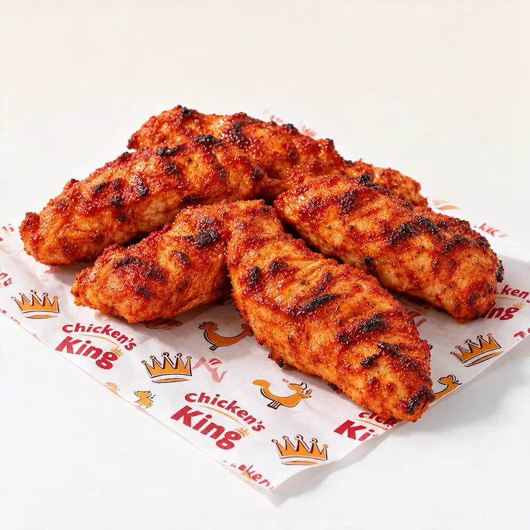 Cinq tikka strips de poulet grillés et épicés